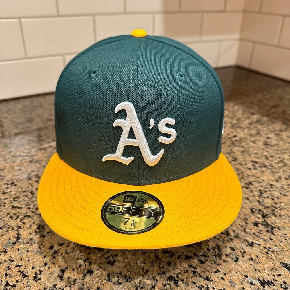 Oakland Athletics Hat New Era 59FIFTY MLB 7 1/8 Green Yellow On-Field New